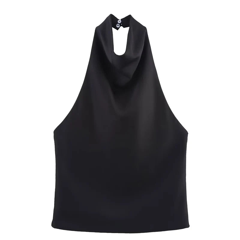 Hauts Femme Sexy Top Satin Licou Femme Mode Solide Élégant Gilet Dos Nu 2026 Nouvel Été Épaules Dénudées Caraco Femme