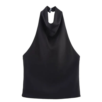 Hauts Femme Sexy Top Satin Licou Femme Mode Solide Élégant Gilet Dos Nu 2026 Nouvel Été Épaules Dénudées Caraco Femme