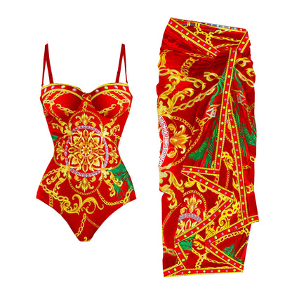 Push Up One Piece Swimsuit With Cover Up Sexy Swimwear Women 2025 Printed Swim Suits Female Bikinis Sliming Bodysuit Beachwear