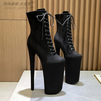 SeekMate Space and European and American Style Super High Heel 26cm Fashion Boots Super Sexy Stage Steel Pipe Boots Large Men an