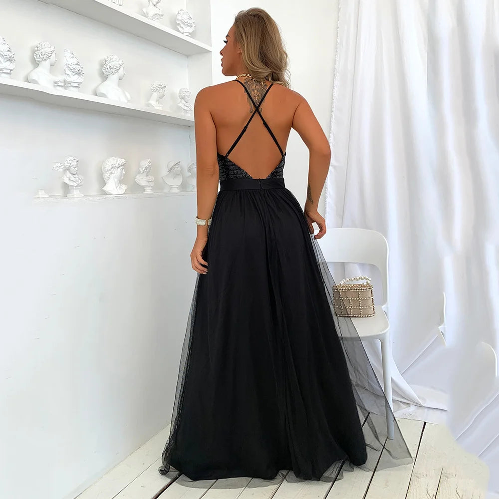 Sexy slip senza schienale Corsetto con paillettes maxi abito estivo da donna maglia lunga aderente rosso abito da festa di Natale abiti da sera da damigella d'onore