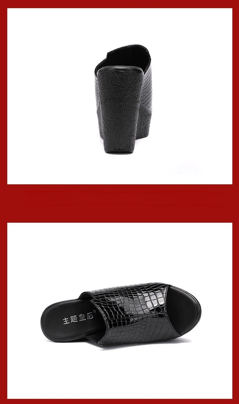 Sandali con Zeppa in Pelle Lucida Estivi da Donna, Misura Piccola 32-43, Tacco Alto 11cm, Ciabatte Eleganti per Ufficio e Modello, Collezione 2026