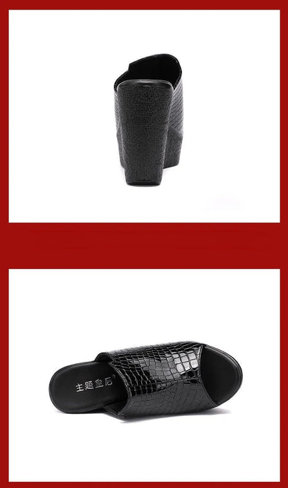 Sandali con Zeppa in Pelle Lucida Estivi da Donna, Misura Piccola 32-43, Tacco Alto 11cm, Ciabatte Eleganti per Ufficio e Modello, Collezione 2026