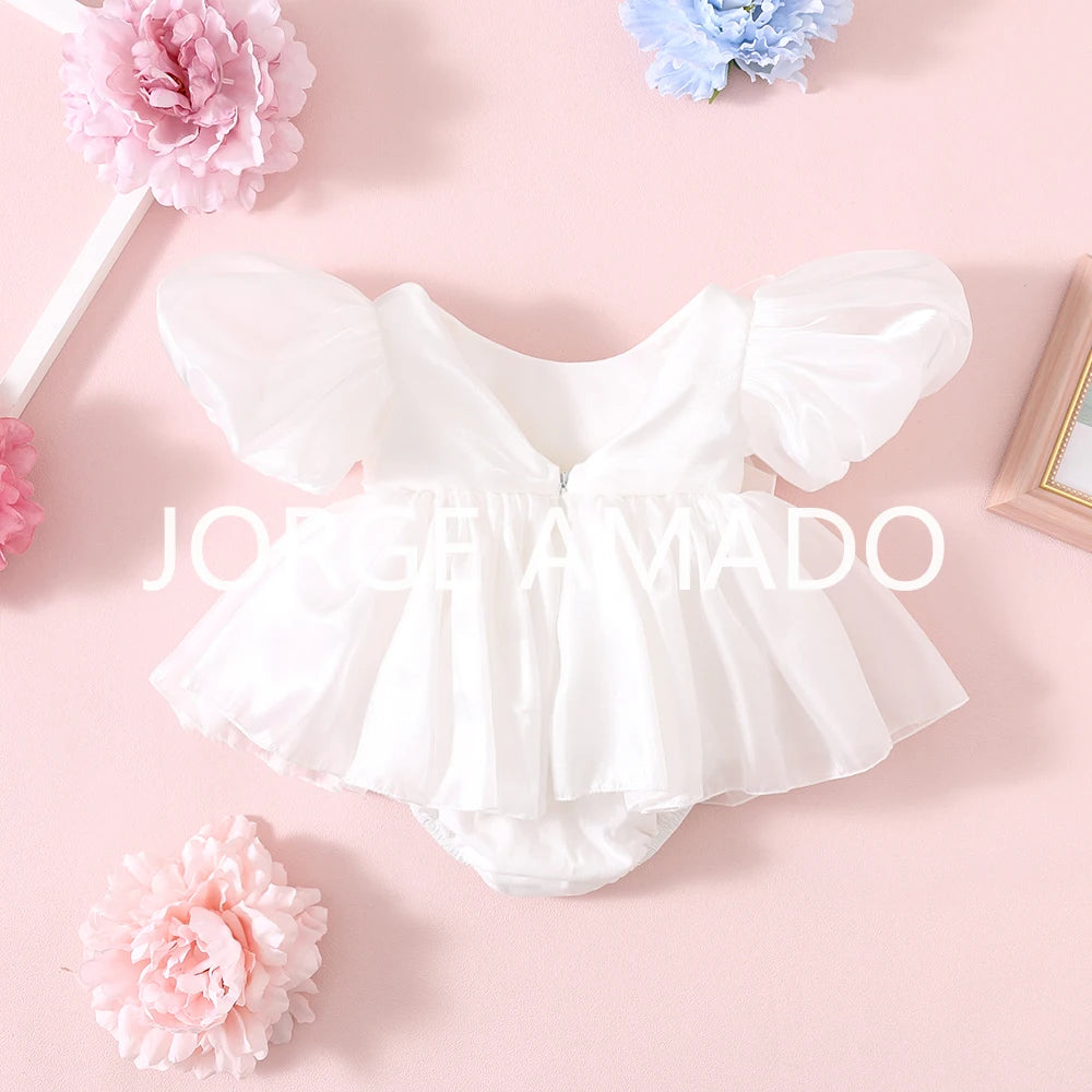 Completi Estivi Coordinati per Gemelle, Body a Maniche Corte con Grande Fiocco, Abiti Principessa con Schiena Scoperta, Abbigliamento per Bambine H0404