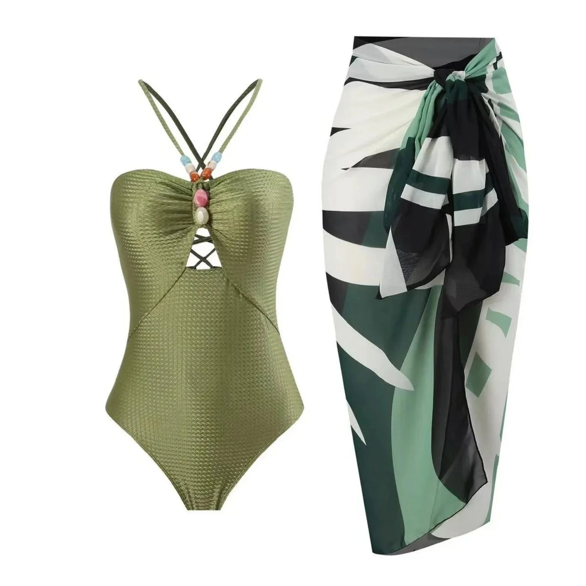 Printed One-Piece Bikini Set Women's Beachwear Tummy Covering Slimming Southeast Asian Sun Protection Style