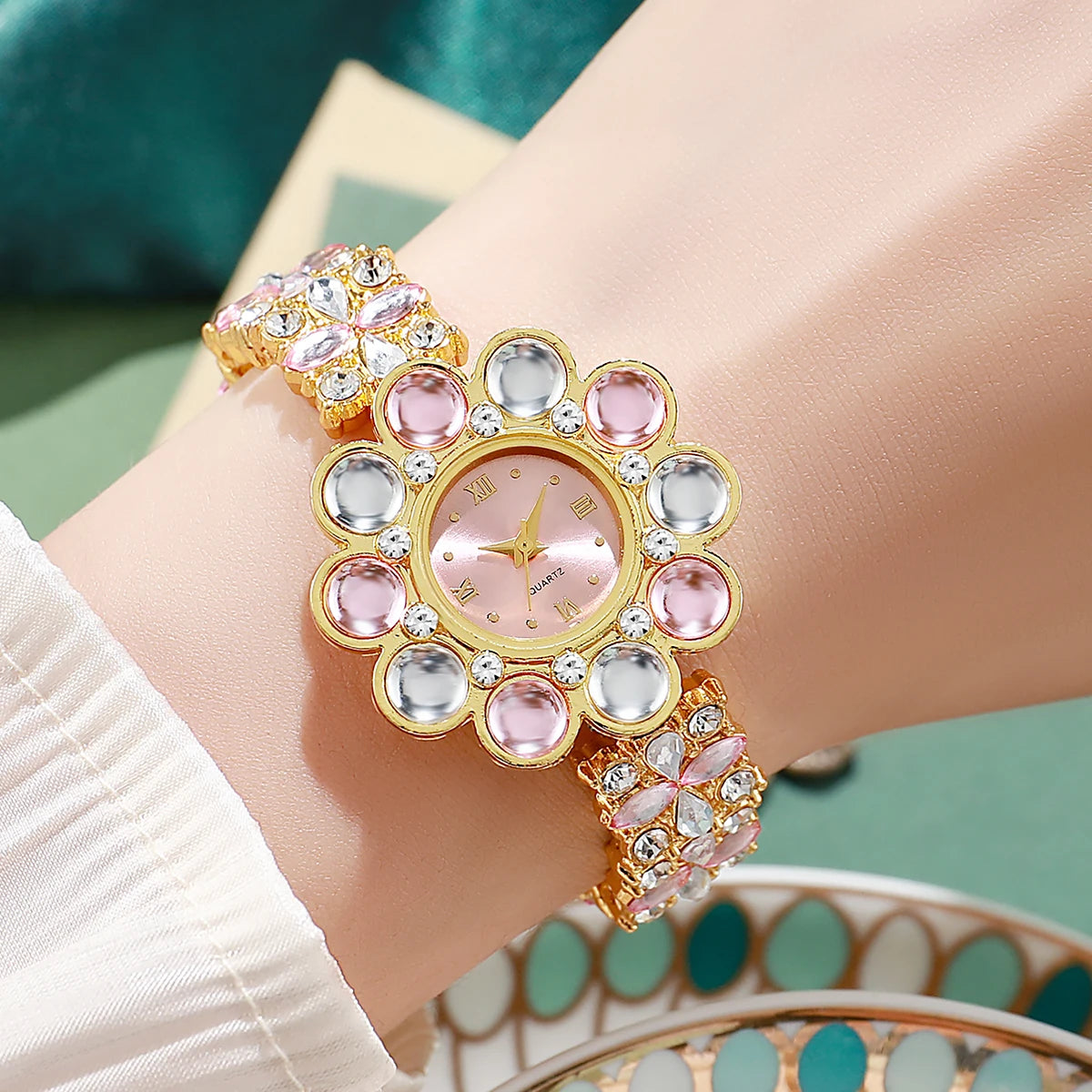 Orologi da donna con strass di lusso Orologio da polso al quarzo con quadrante floreale per orologio da donna Reloj Mujer