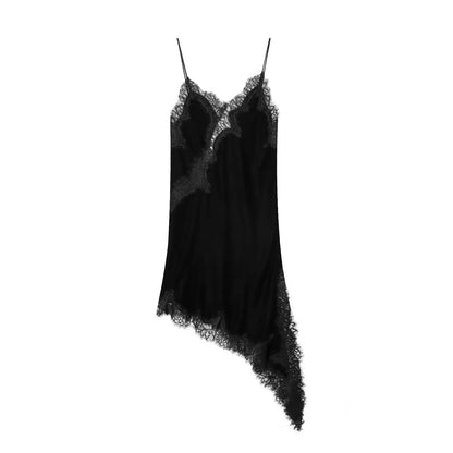 Abito da donna sexy con scollo a V in pizzo, elegante, con collo all'americana e orlo asimmetrico, nuova moda estate 2026, per feste e spiaggia