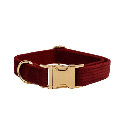 Set Collare e Guinzaglio per Cani in Corduroy Rosso Vino con Targhetta Personalizzata Incisa, Accessori per Animali Domestici