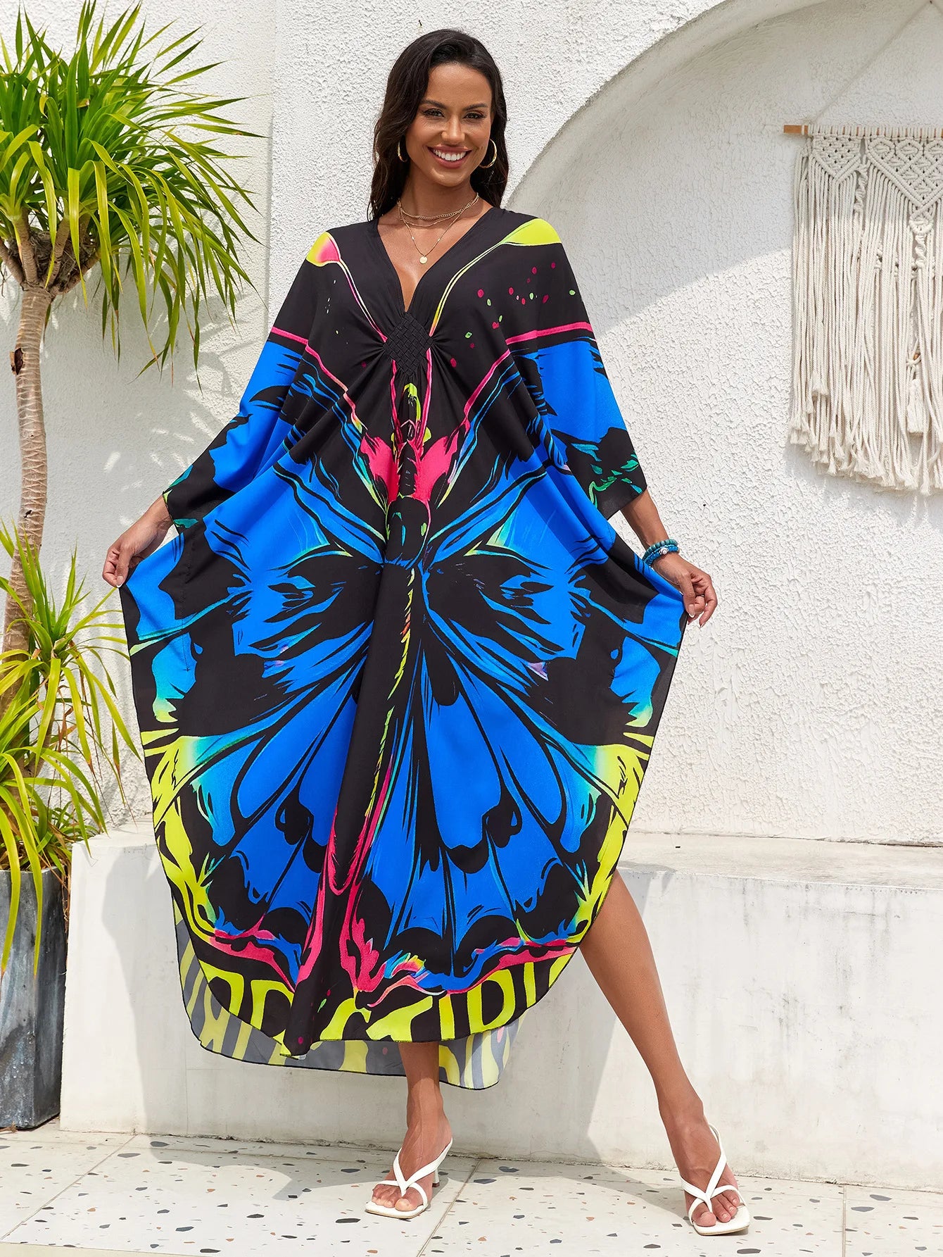 Abiti caftano da donna con stampa floreale taglie forti Costume da bagno taglie forti Copricostume estivo Abito da spiaggia caftano loungewear
