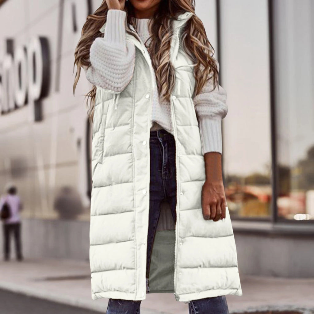 Gilet lungo da donna con cappuccio autunno inverno senza maniche in cotone caldo piumino gilet trapuntato piumino Outwear 2XL