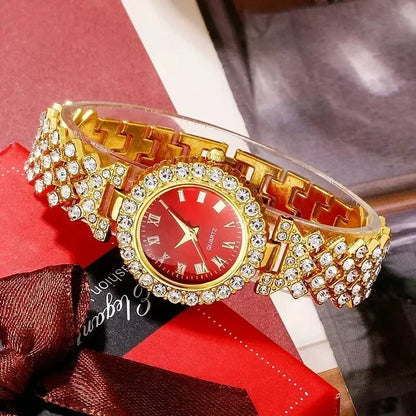 Orologio di lusso dorato da donna anello collana orecchino strass moda orologio da polso Casual da donna bracciale orologi Set di gioielli