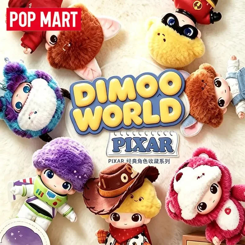 POP MART DIMOO WORLD PIXAR Series Ciondolo in vinile e peluche Blind Box Guess Bag Mystery Box Giocattoli Bambole Ornamenti Collezione Regalo