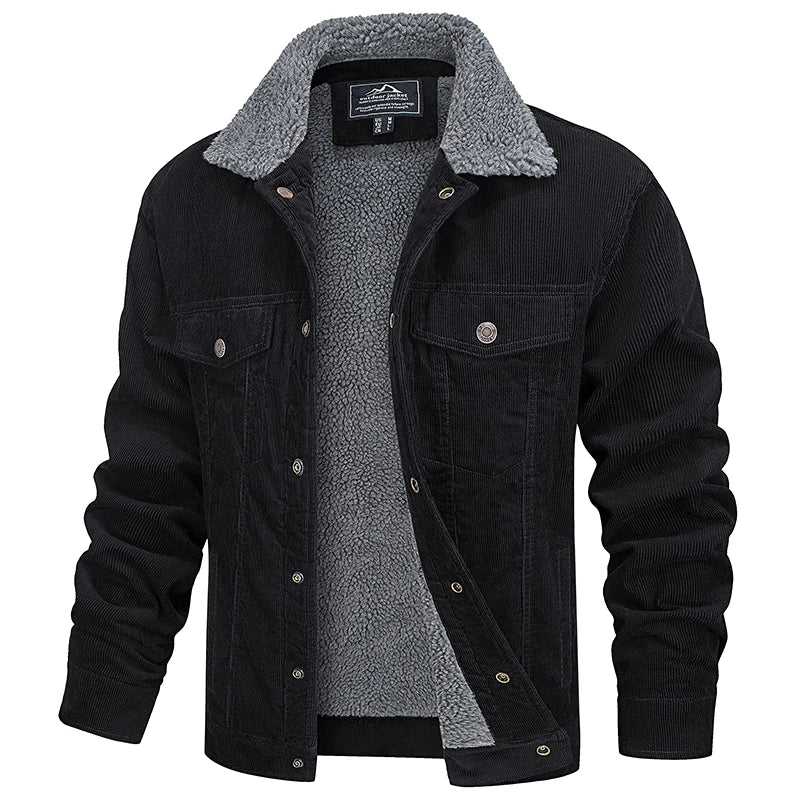 MAGCOMSEN Giacche di velluto a coste da uomo Giacca a vento in pile Sherpa vintage Cappotti invernali spessi e caldi Giacca di jeans casual multitasche