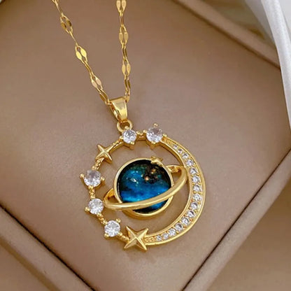 Collana di lusso leggera in acciaio al titanio con serie Star per donna, colore oro, pianeta, luna, astronauta, collane con ciondolo, gioielli, regali