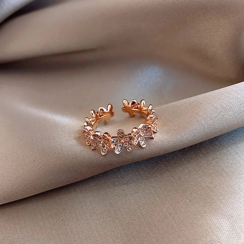 Anelli di apertura del fiore di zircone di lusso per le donne Cubic Zirconia Rosa Fiore di ciliegio Tulipano Anello da dito regolabile Gioielli da sposa