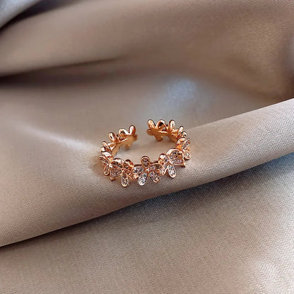 Anelli di apertura del fiore di zircone di lusso per le donne Cubic Zirconia Rosa Fiore di ciliegio Tulipano Anello da dito regolabile Gioielli da sposa