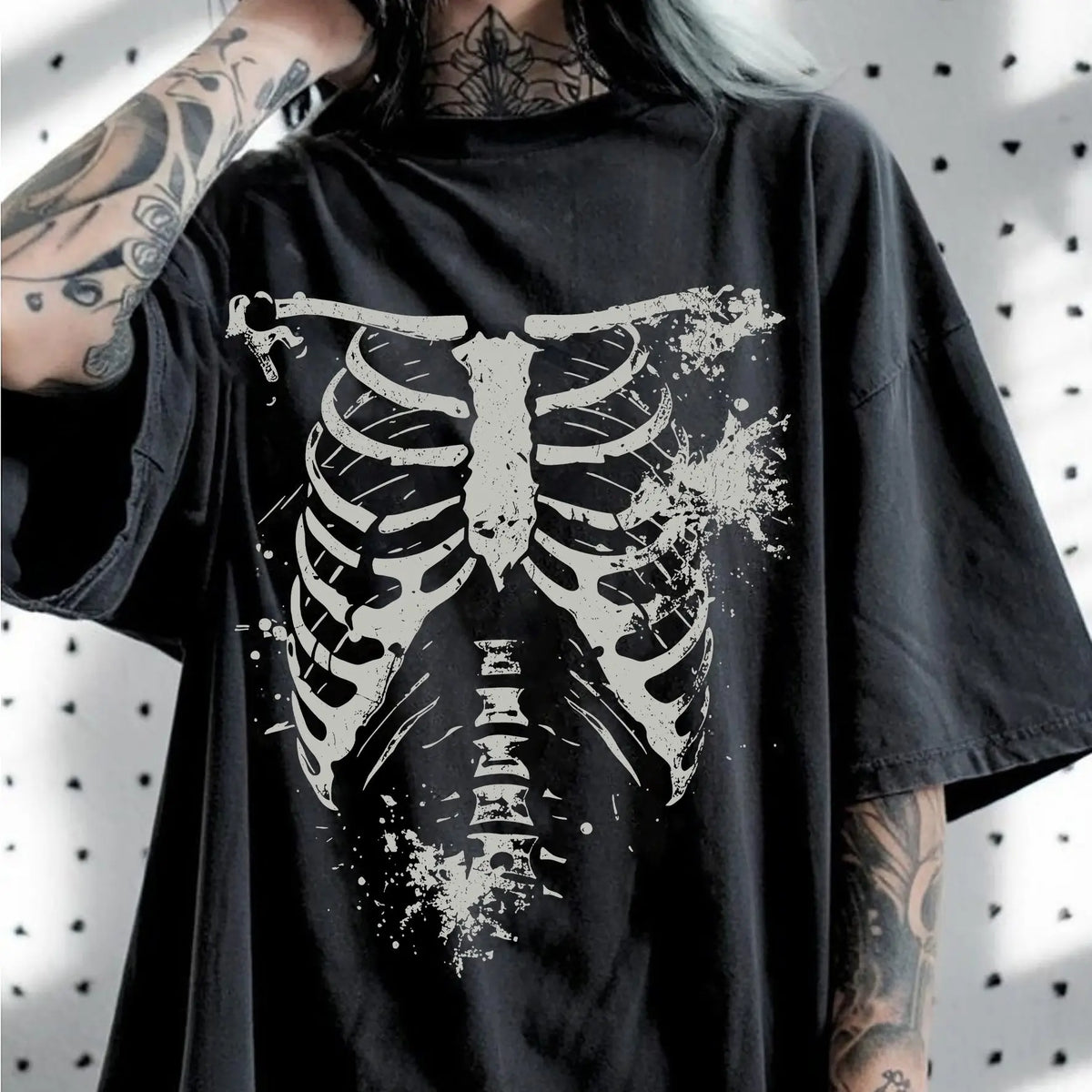 T-shirt Oversize con Stampa Teschio Stile Dark, Nuovo Articolo Estivo, Adatto per Uomo e Donna, T-shirt Casual
