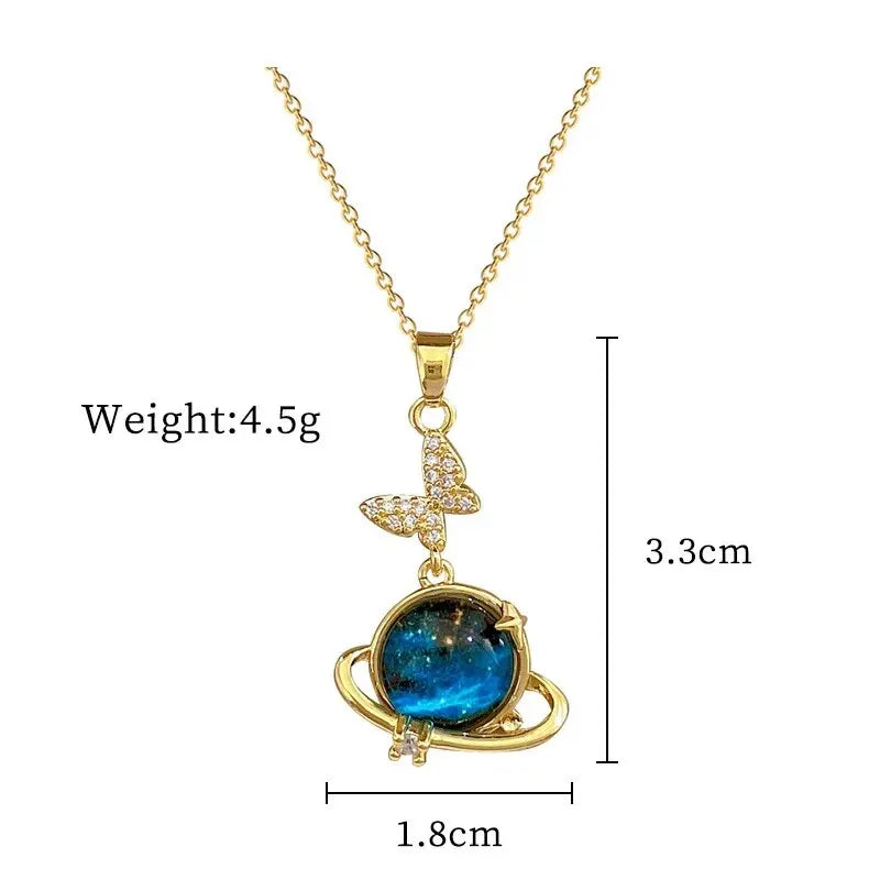 Collana di lusso leggera in acciaio al titanio con serie Star per donna, colore oro, pianeta, luna, astronauta, collane con ciondolo, gioielli, regali