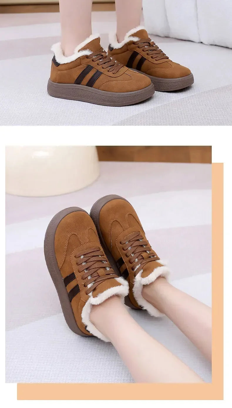 Stivali da neve da donna per l'inverno, con fodera in pile, scarpe basse casual, impermeabili, antiscivolo, resistenti, comode e calde, scarpe da donna in stile retrò.