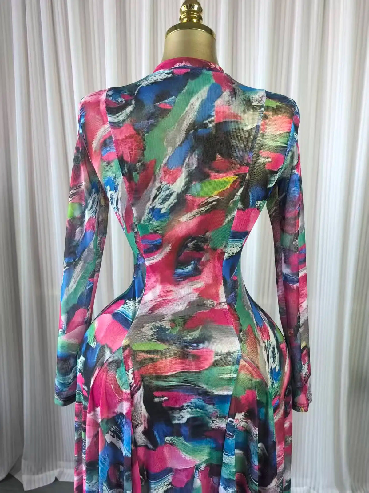 CM.YAYA Donne O-Collo Manica Lunga Grande Swing Tie Dye Stampa Abito Lungo 2026 Feste Sexy Vacanze Da Sera Maxi Abiti Abiti