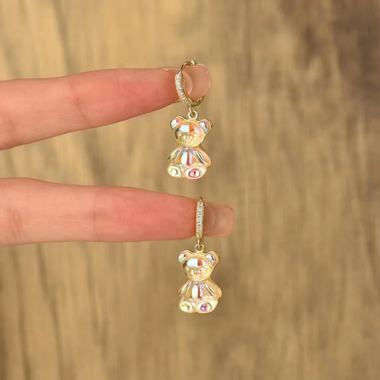Orecchini pendenti a forma di orsetto con zirconi brillanti in rame dorato |   Nuovi Gioielli Trendy per Feste e Matrimoni |   Regalo Perfetto per Ragazze
