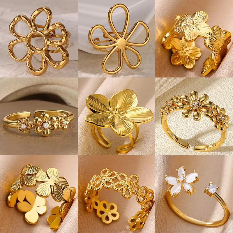 Anelli con fiori grandi esagerati in acciaio inossidabile per le donne Anello da dito con girasole color oro Regalo di gioielli estetici di moda femminile