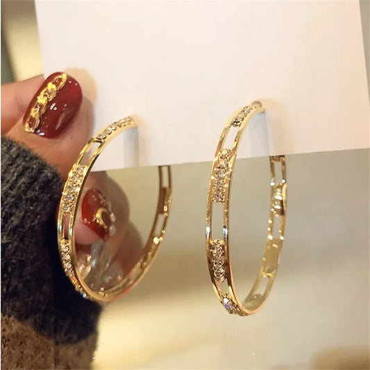 Orecchini a cerchio rotondi bianchi grandi femminili di lusso Orecchini da sposa color oro moda Orecchini con doppia pietra zircone per le donne
