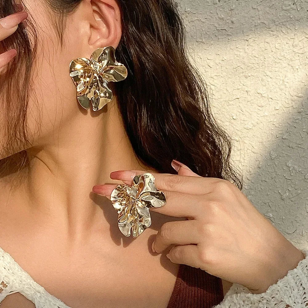 Orecchini Vintage Geometrici Irregolari in Metallo per Donne, Tendenza 2025, Orecchini a Perno Dorati, Gioielli