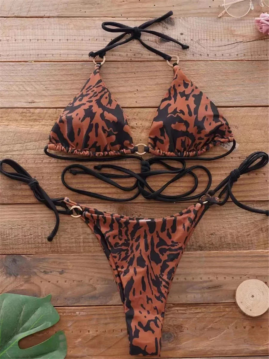 Zebra Leopard Wrap Around Halter Micro Mini Bikini donna costumi da bagno costume da bagno femminile due pezzi Bikini set bagnante costume da bagno Swim