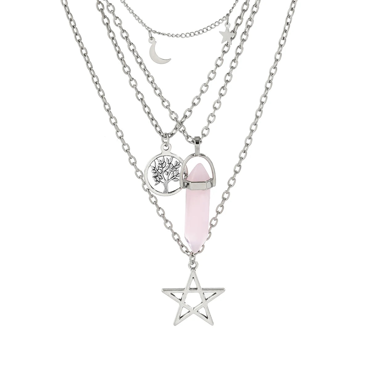 4 pezzi etnico rosa cristallo stella pentagramma ciondolo collana girocollo per le donne elegante luna nappa catena accessori gioielli per feste