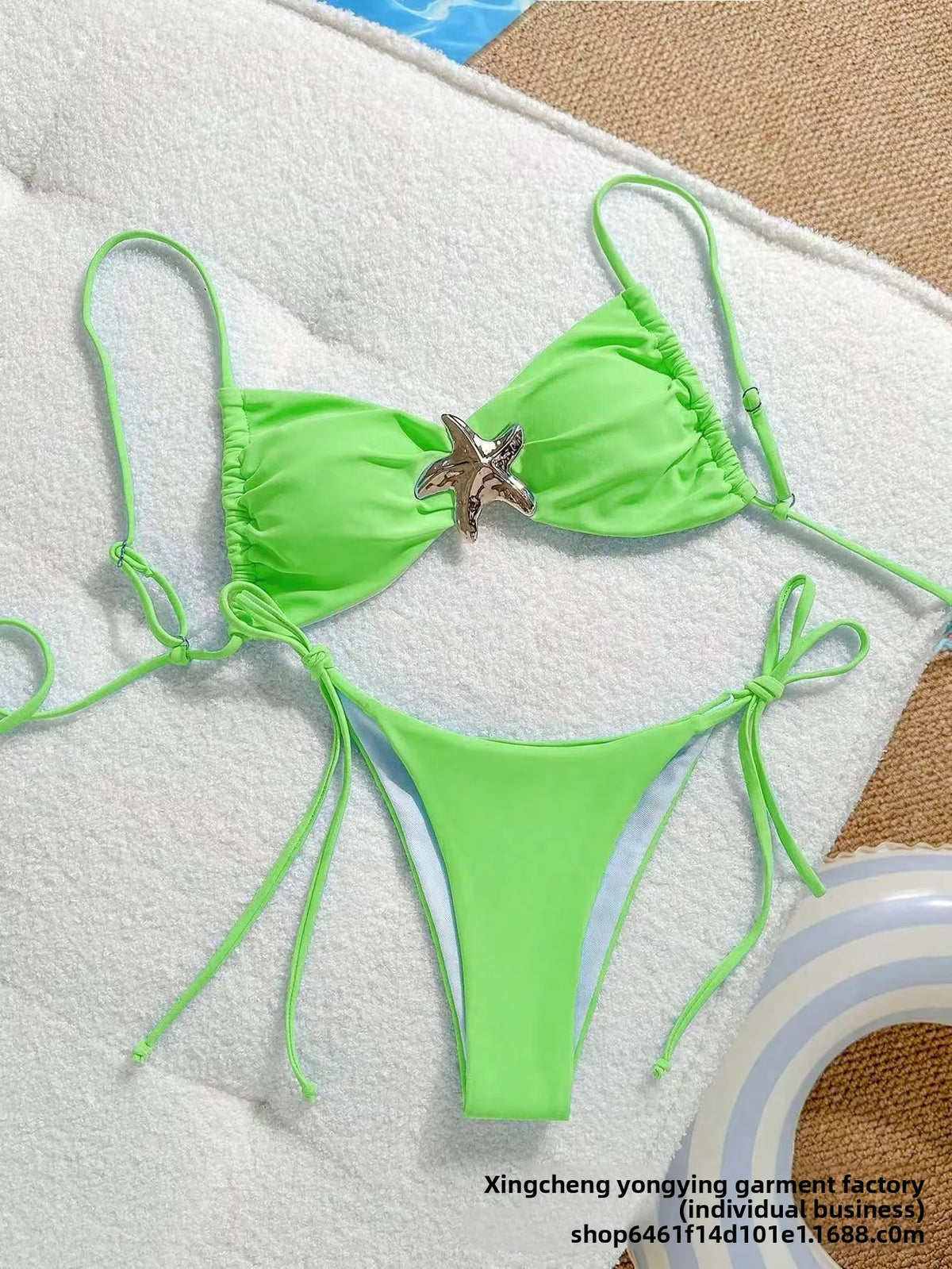 Costume da bagno bikini sexy a tinta unita, due pezzi, ad asciugatura rapida, senza schienale, in tessuto di nylon ad alta elasticità per nuoto e attività acquatiche.