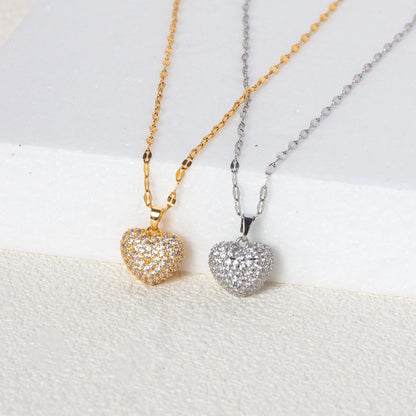 Set con ciondolo a forma di cuore con zirconi, temperamento femminile, collana in acciaio inossidabile placcato oro, regali di gioielli per feste di nozze