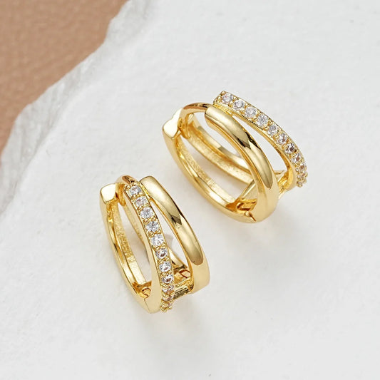 Orecchini a Cerchio in Acciaio Inossidabile Color Oro per Donne, Semplici Orecchini a Doppio Anello con Zirconia Cubica, Gioielli per Piercing alla Cartilagine