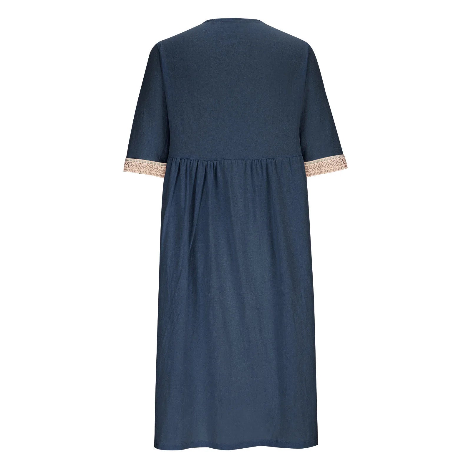 Abito Estivo da Donna 2026 Nuovo in Cotone e Lino a Mezza Manica con Scollo a V, Vestito Casual Chic Vintage con Inserti, Vestito Midi Ampio