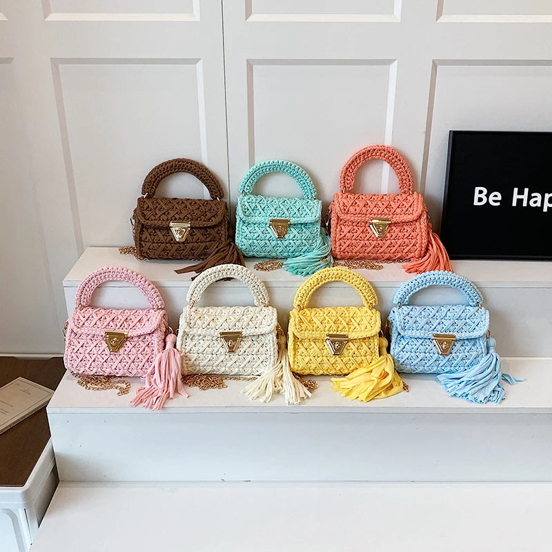 Borsa a Mano da Donna in Maglia Uncinetto, Borsa a Spalla Artigianale in Filato Intrecciato, Borsa Grande Capacità per Spiaggia, Vacanze Estive, Shopping e Viaggi