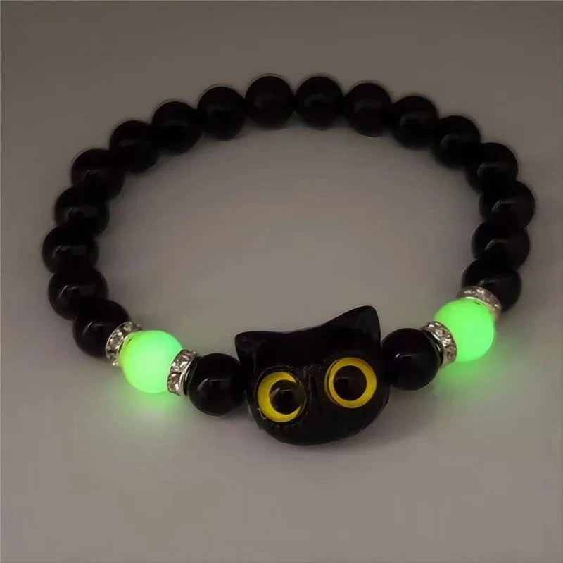 1 pz braccialetti coordinati per coppie luminoso simpatico gatto amicizia braccialetto nero bianco testa di gatto braccialetti che si illuminano al buio regalo
