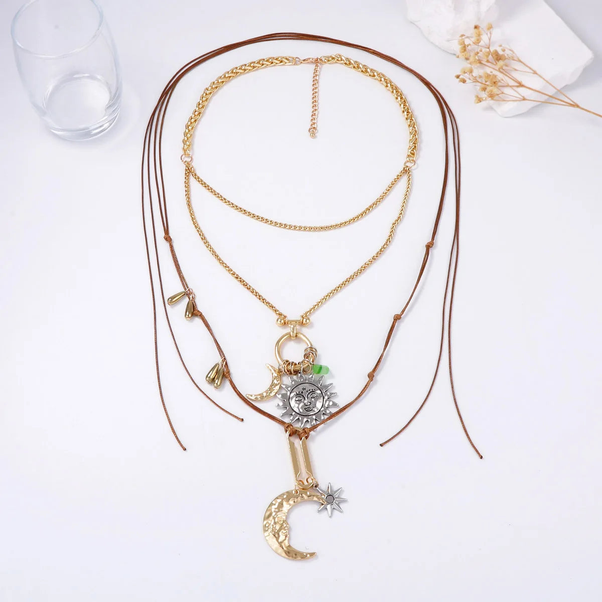 ZAA Damen Schmuck Sonne&Mond Anhänger Halsketten Vintage Ethno-Stil Statement-Schmuck Hals-Accessoires
