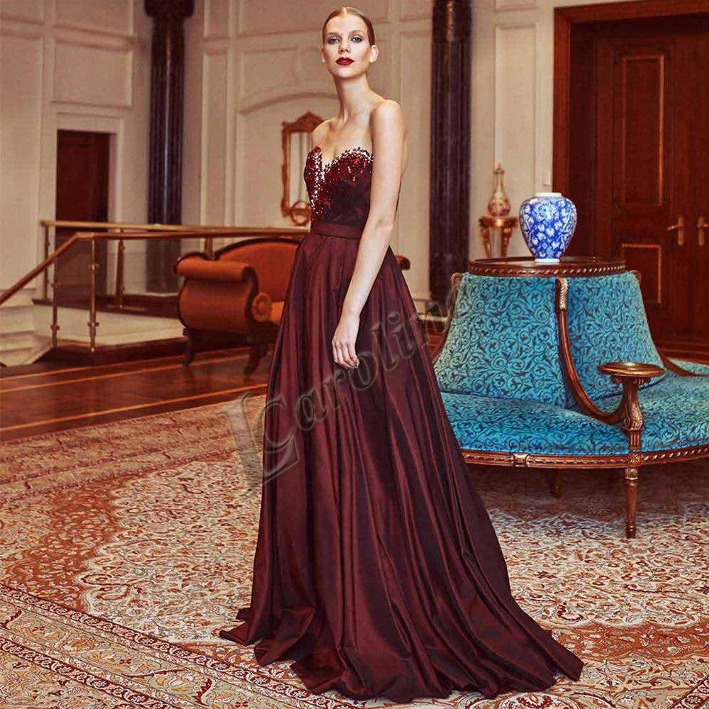 Caroline Bling Paillettes Abiti da ballo per le donne Pieghettato Fiori 3D Dubai Abito da sera formale Vestido De Formatura Personalizzato