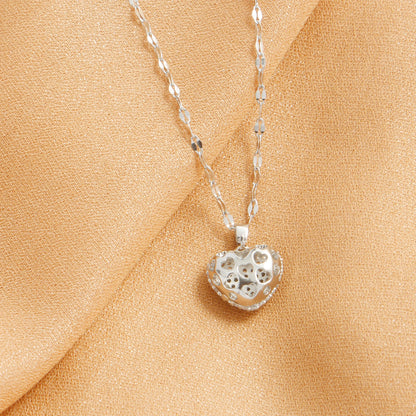 Set con ciondolo a forma di cuore con zirconi, temperamento femminile, collana in acciaio inossidabile placcato oro, regali di gioielli per feste di nozze
