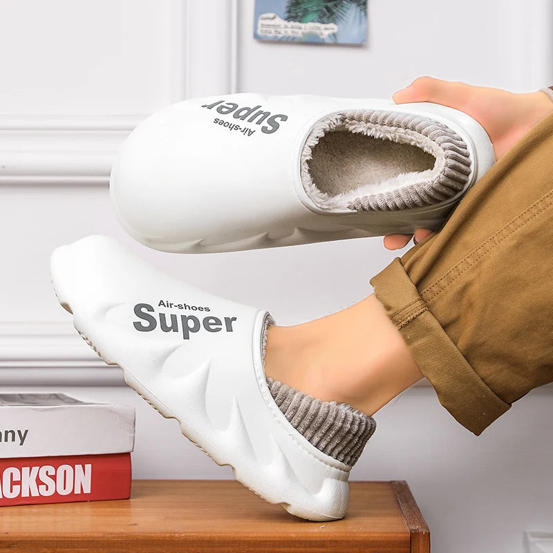 Donna Uomo Inverno Caldo EVA Suola morbida Scivoli impermeabili Pantofole Slip On Scuff Zoccoli Breve peluche Piattaforma Scarpe da casa per interni