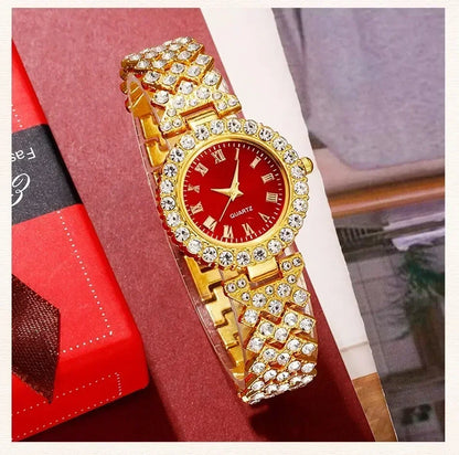 Orologio di lusso dorato da donna anello collana orecchino strass moda orologio da polso Casual da donna bracciale orologi Set di gioielli