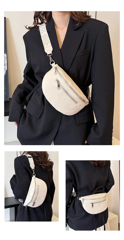 Marsupio da donna Marsupio da strada multitasche Borsa da petto in pelle PU Borsa a tracolla con tracolla larga alla moda Borse a tracolla solide retrò