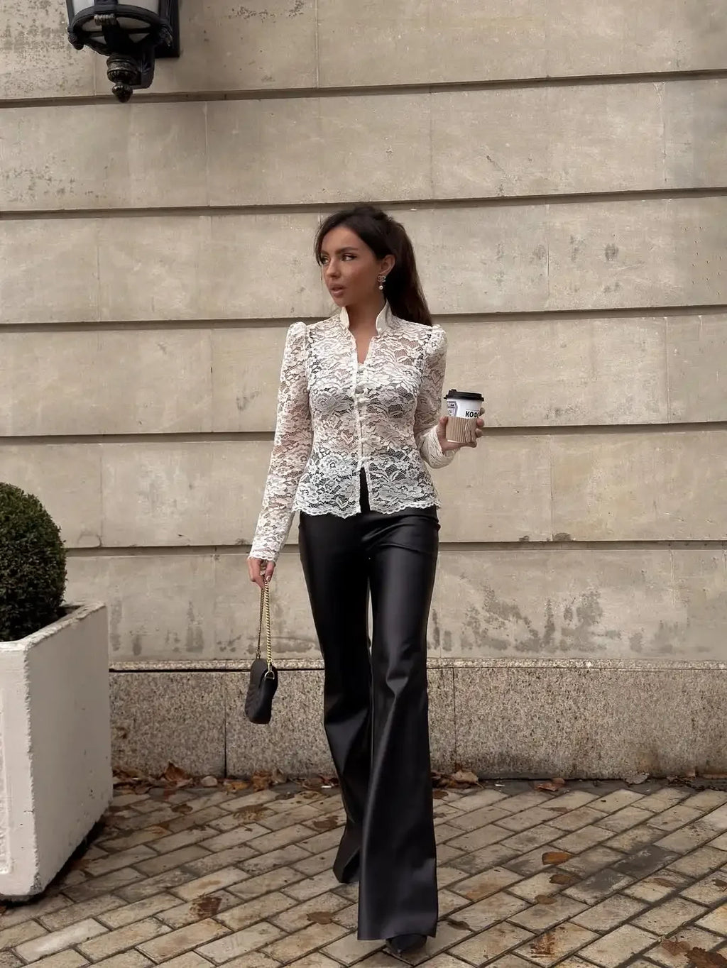 Elegante pizzo vedere attraverso camicia cinese donna sexy manica intera monopetto slim camicetta corta 2026 Lady Daily Street Shirts