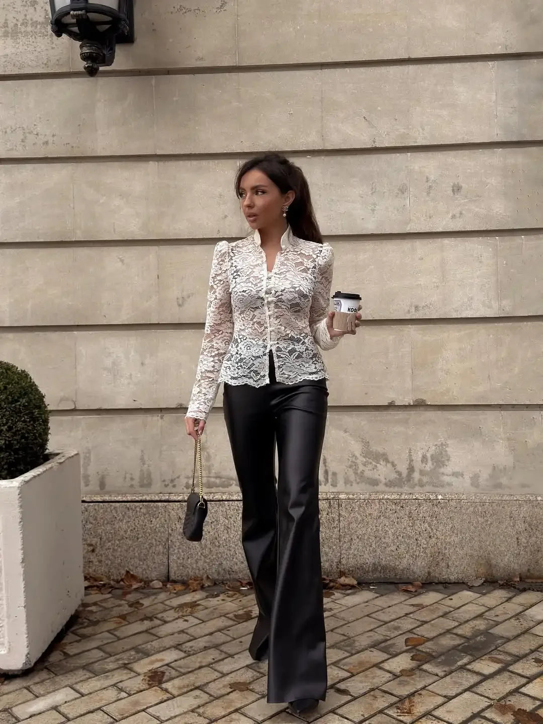 Elegante pizzo vedere attraverso camicia cinese donna sexy manica intera monopetto slim camicetta corta 2026 Lady Daily Street Shirts