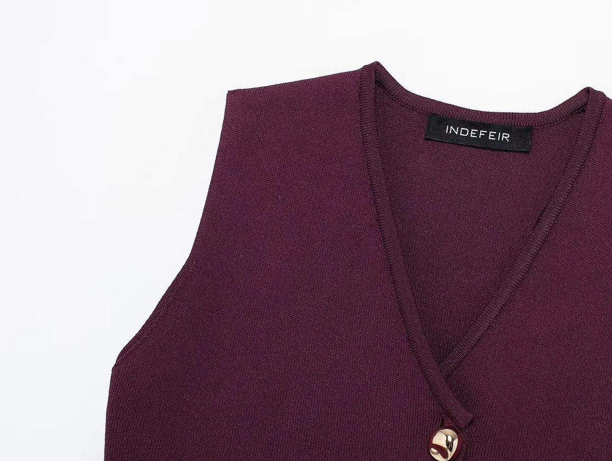 HH Set di gonne lavorate a maglia eleganti femminili 2024 Scollo a V con bottoni Canottiera + Gonna a pieghe patchwork a-line Abito solido alla moda