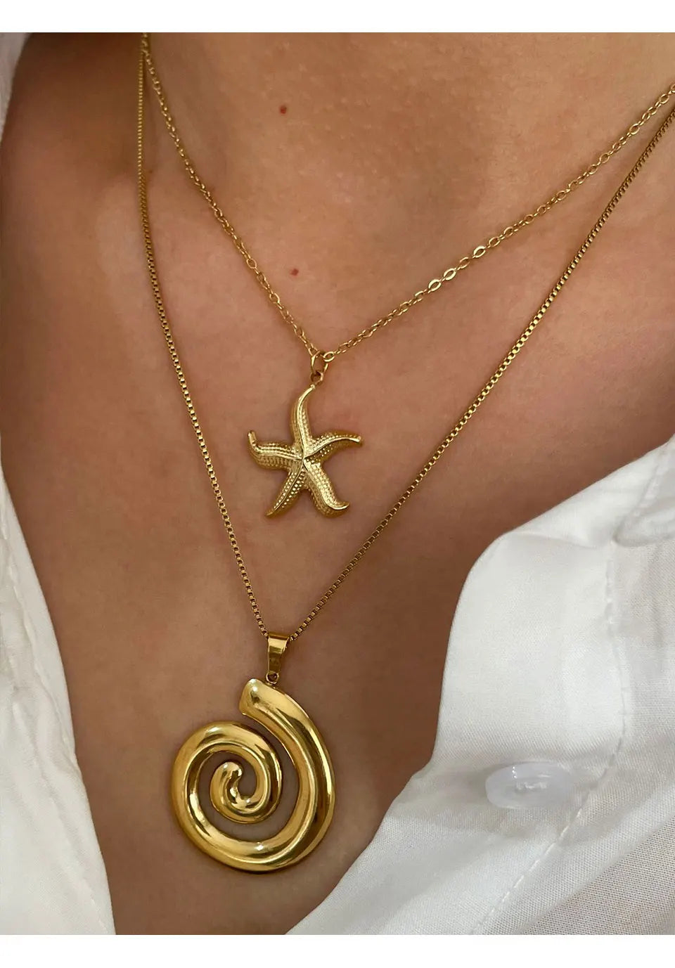 Peri'sbox New Fashion Starfish Hollow Vortex Collana con ciondolo a spirale per le donne Placcato oro 18 carati Appannamento Gioielli gratuiti Regali Estate