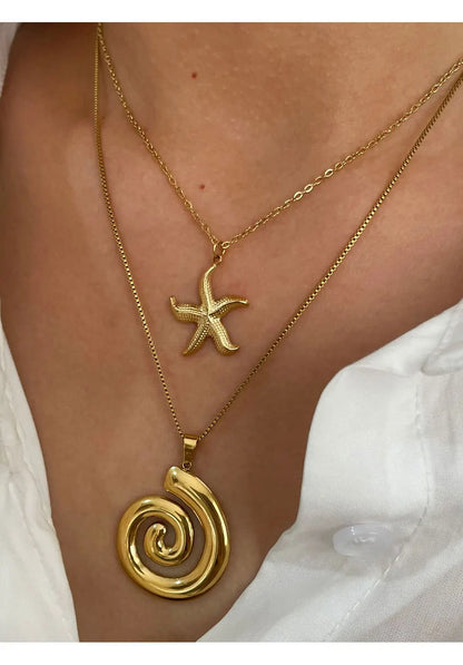 Peri'sbox New Fashion Starfish Hollow Vortex Collana con ciondolo a spirale per le donne Placcato oro 18 carati Appannamento Gioielli gratuiti Regali Estate