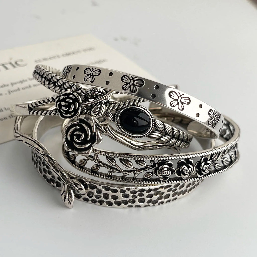 925 Sterling Silver Bracelets for Women Chain Accessories Trend Vintage Simple Rose Flower Pendant Party Jewelry Gift