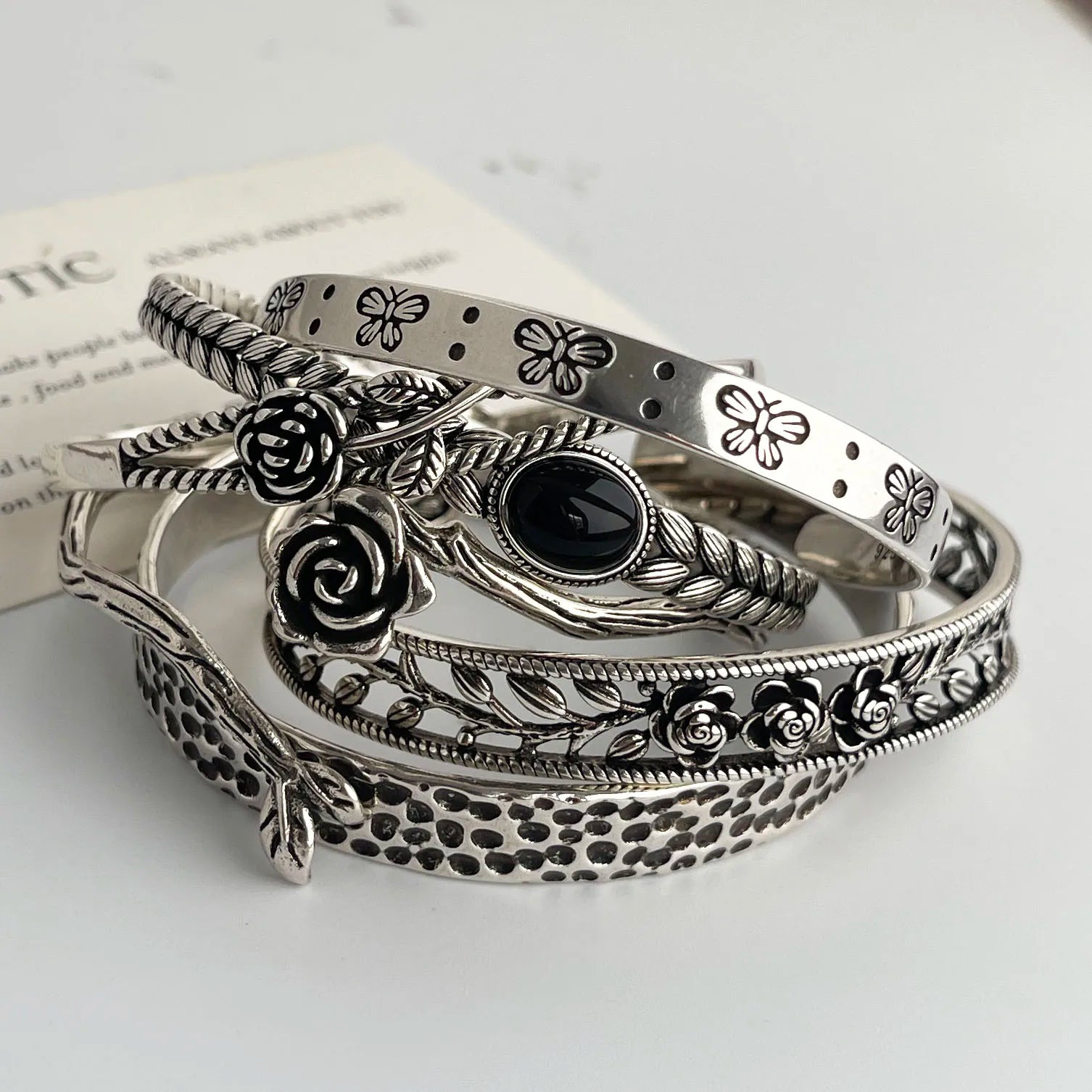 925 Sterling Silver Bracelets for Women Chain Accessories Trend Vintage Simple Rose Flower Pendant Party Jewelry Gift