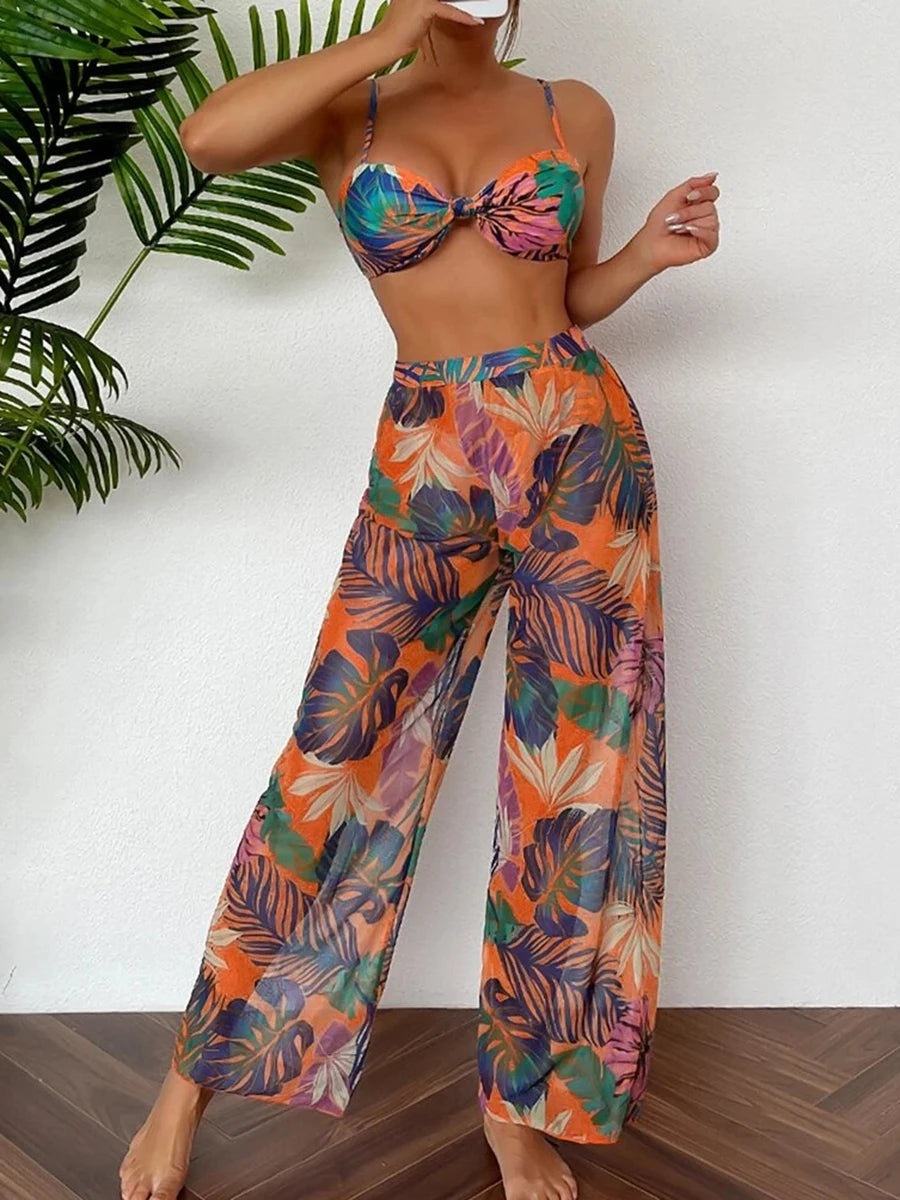 Bikini a 3 Pezzi 2026 Costume da Bagno Stampato Sexy per Donna con Pantaloncini da Spiaggia